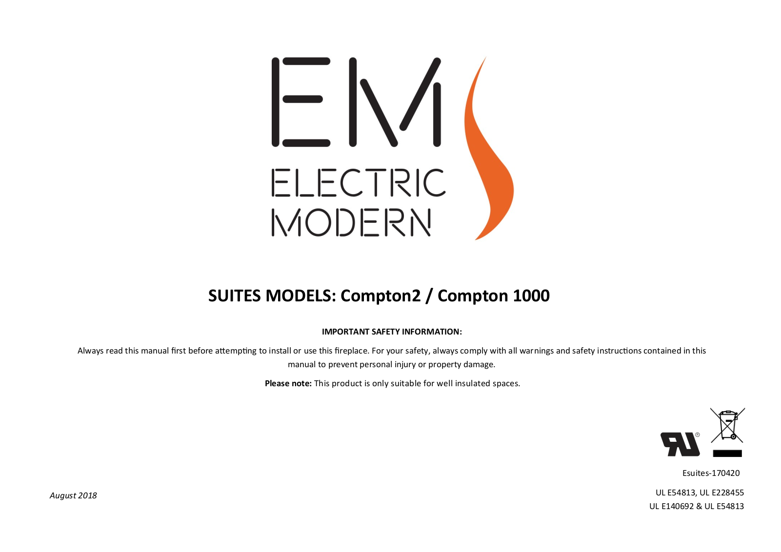 European Home Electric Modern Compton 1000, Electric Modern Compton2 User Manual