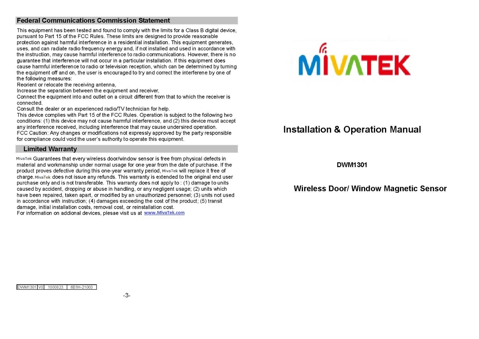 MivaTek DWM02 Users Manual