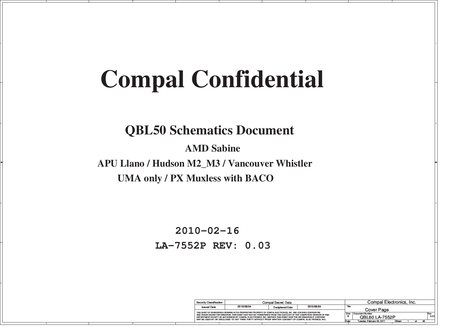Compal LA-7552P QBL50, K53T, X53T Schematic