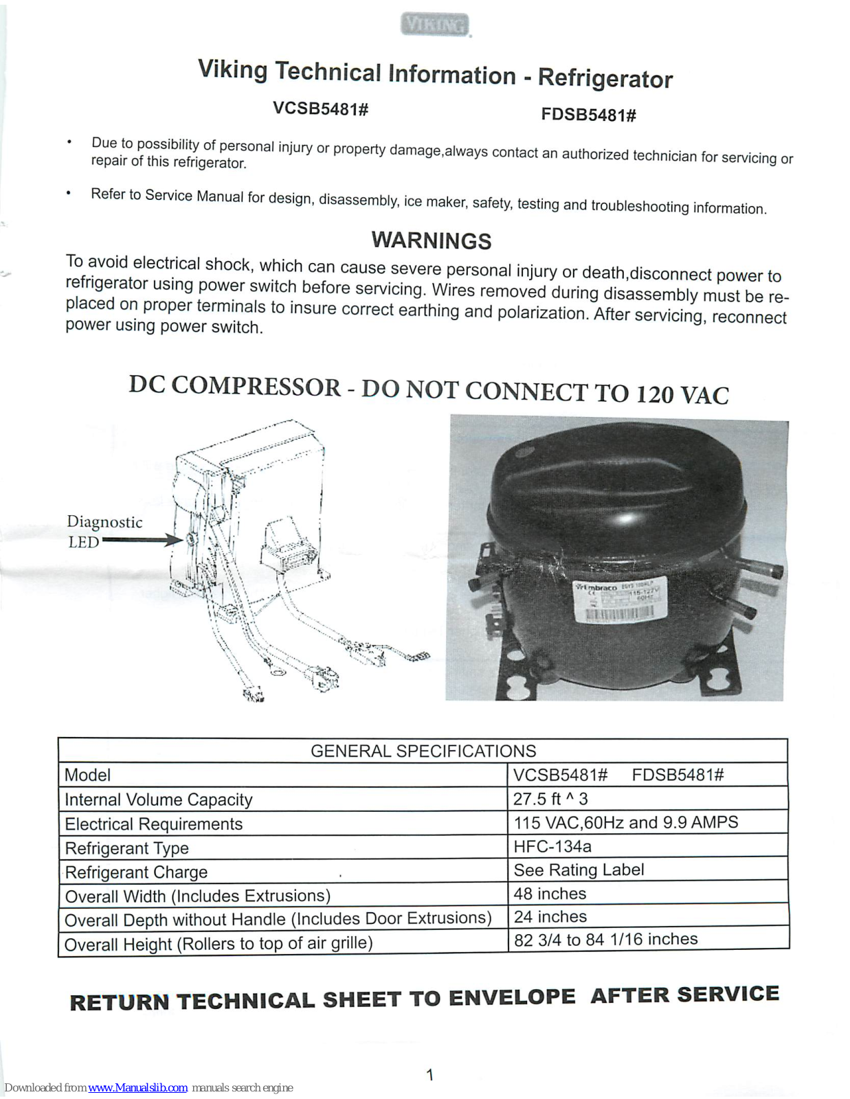 Viking VCSB5481 Series, FDSB5481 Series Technical Information - ManualMachine.com