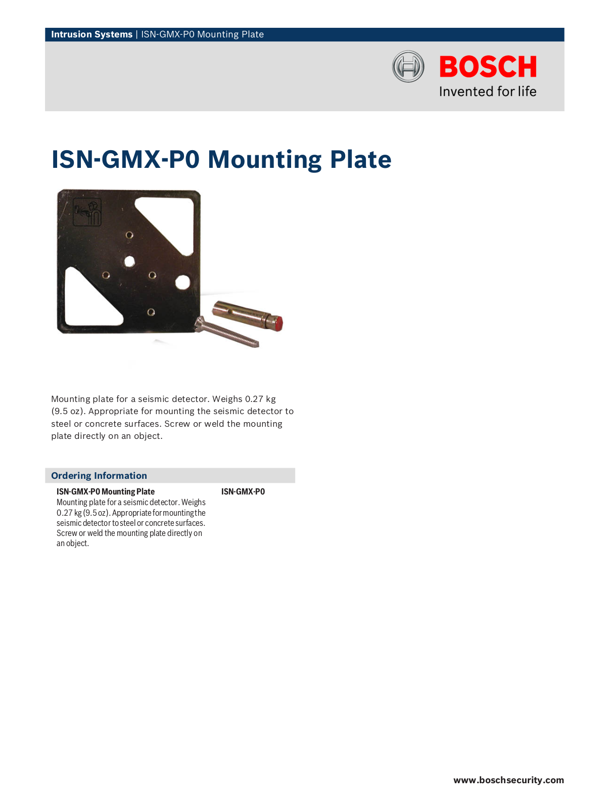 Bosch ISN-GMX-P0 Specsheet