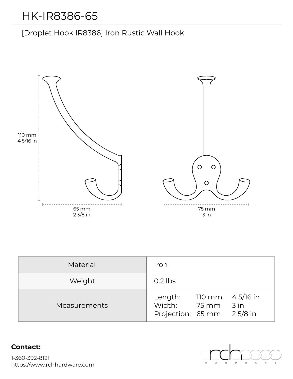 RCH Supply Company RHSU1663 Specifications - ManualMachine.com