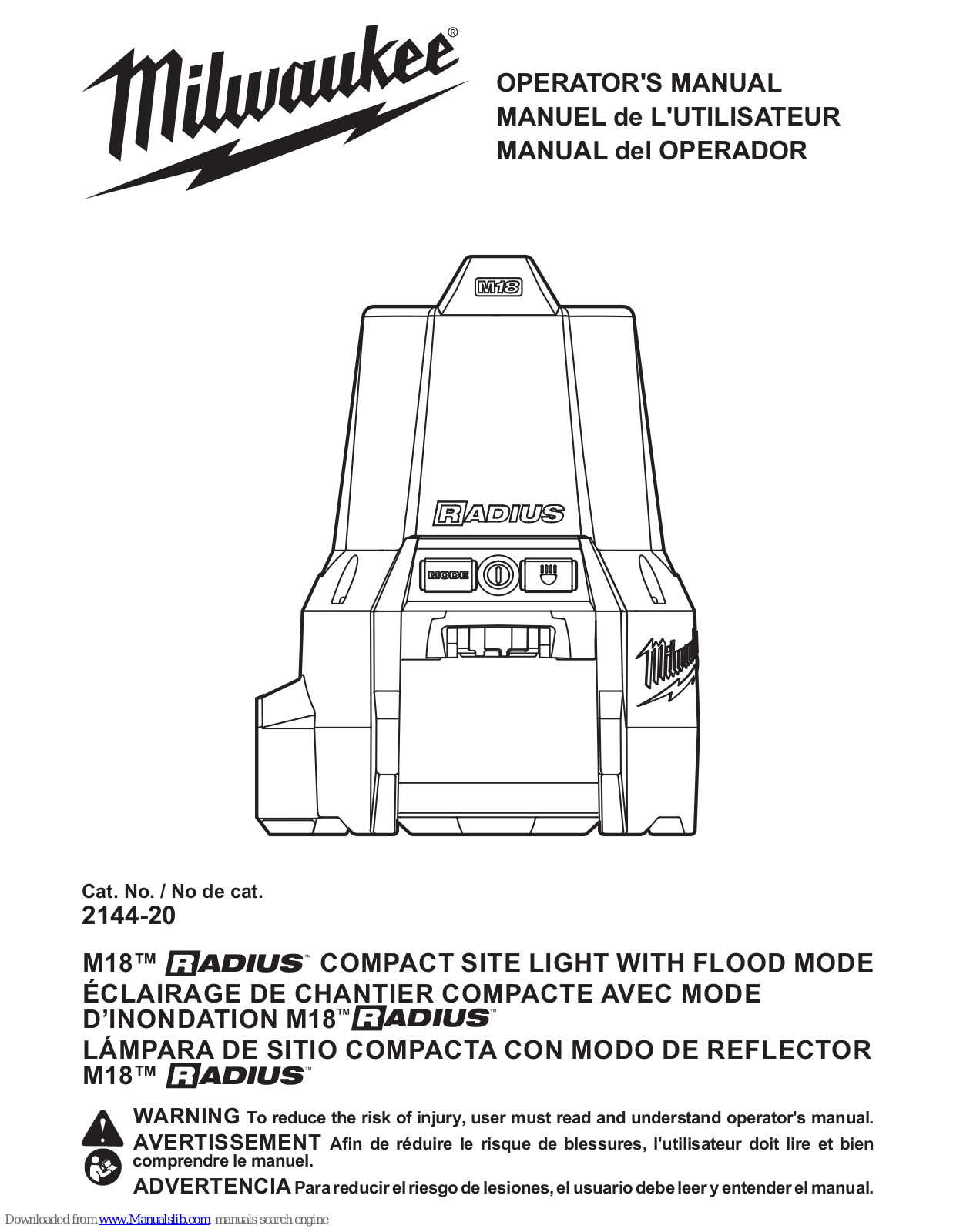 Milwaukee M18 RADIUS COMPACT SITE LIGHT WITH FLOOD MODE Operator's Manual