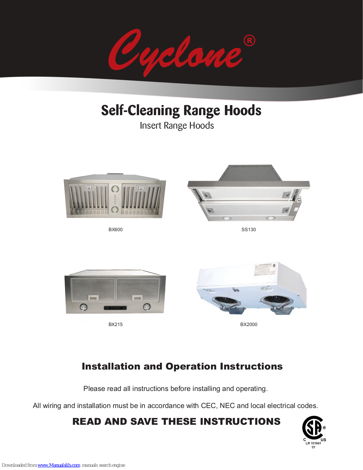 CyClone BX600, SS130, BX2000, BX215 Installation And Operation Instructions Manual