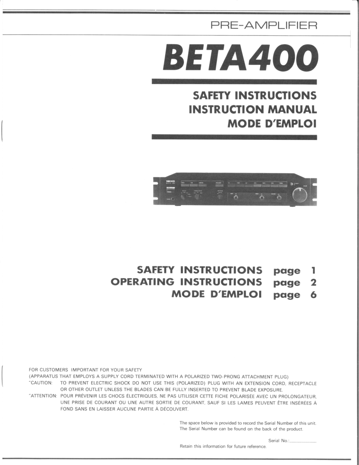 Nikko Beta-400 Owners Manual