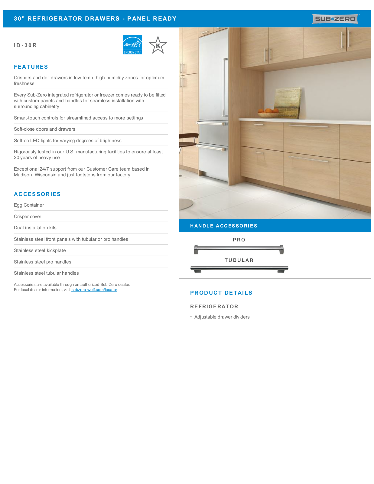 Sub-Zero ID30R Specification Sheet