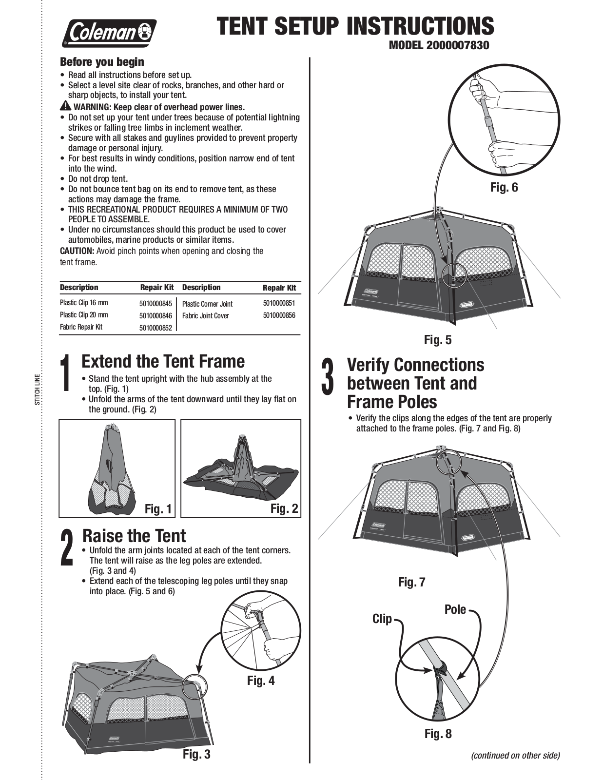 Coleman 5010000851, 2000007830, 5010000846, 5010000852, 5010000845 User Manual