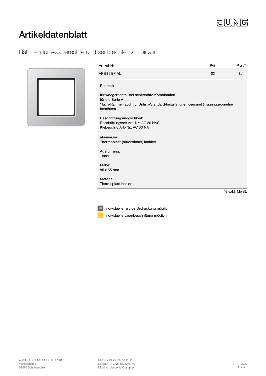 Jung AF 581 BF AL User Manual