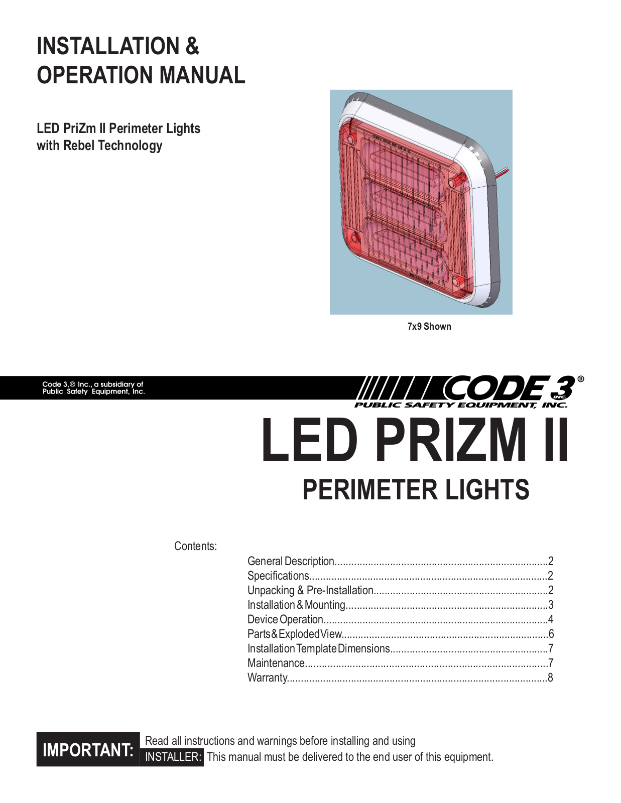 Code 3 LED PriZm II Perimeter Lights User Manual