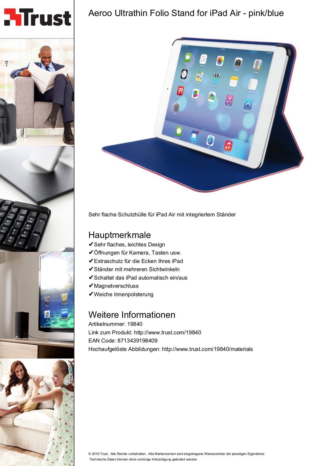 Trust Aeroo Ultrathin Folio Stand for iPad Air User Manual