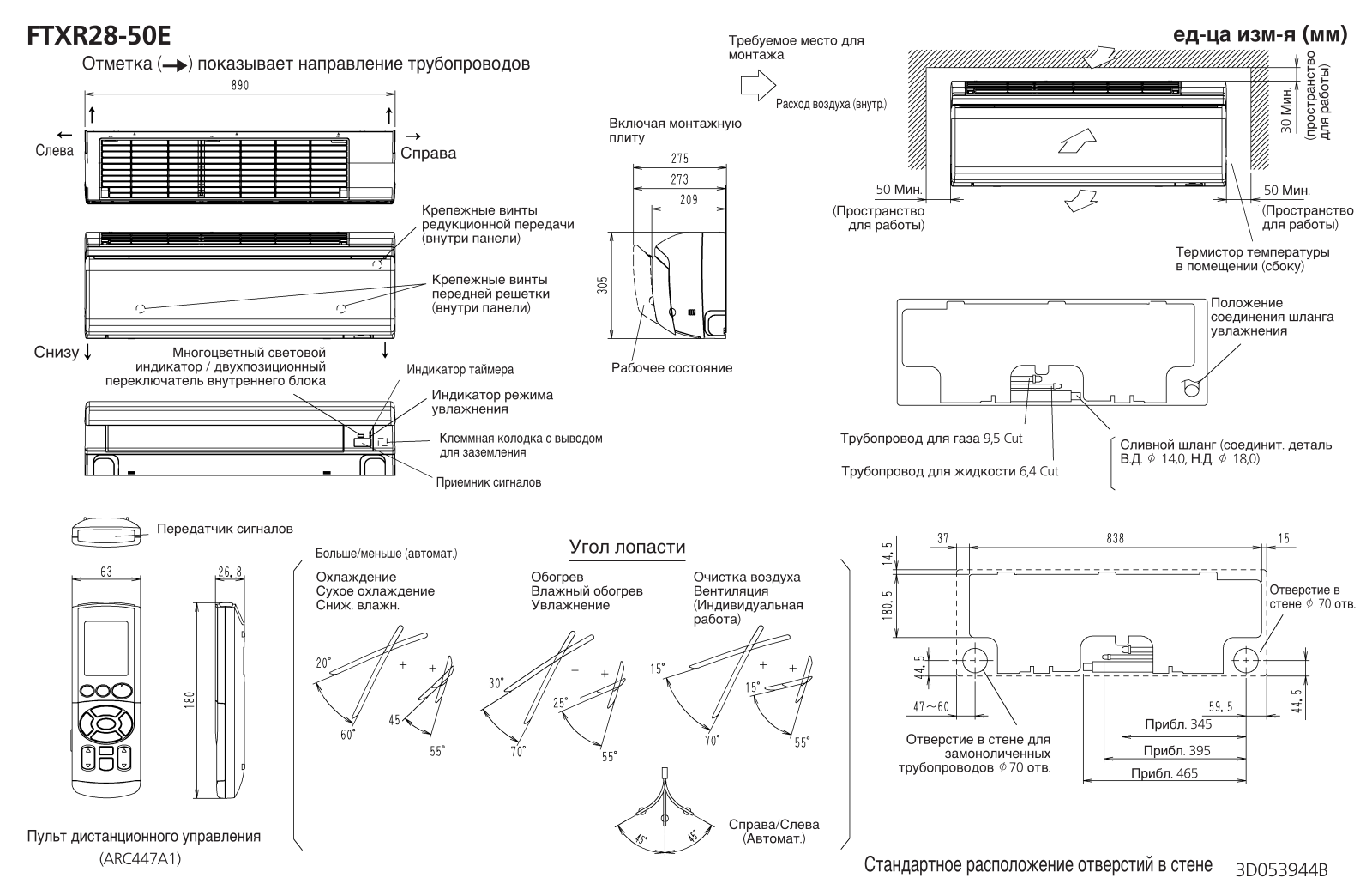 Daikin FTXR28E, FTXR50E, FTXR42E Dimensions