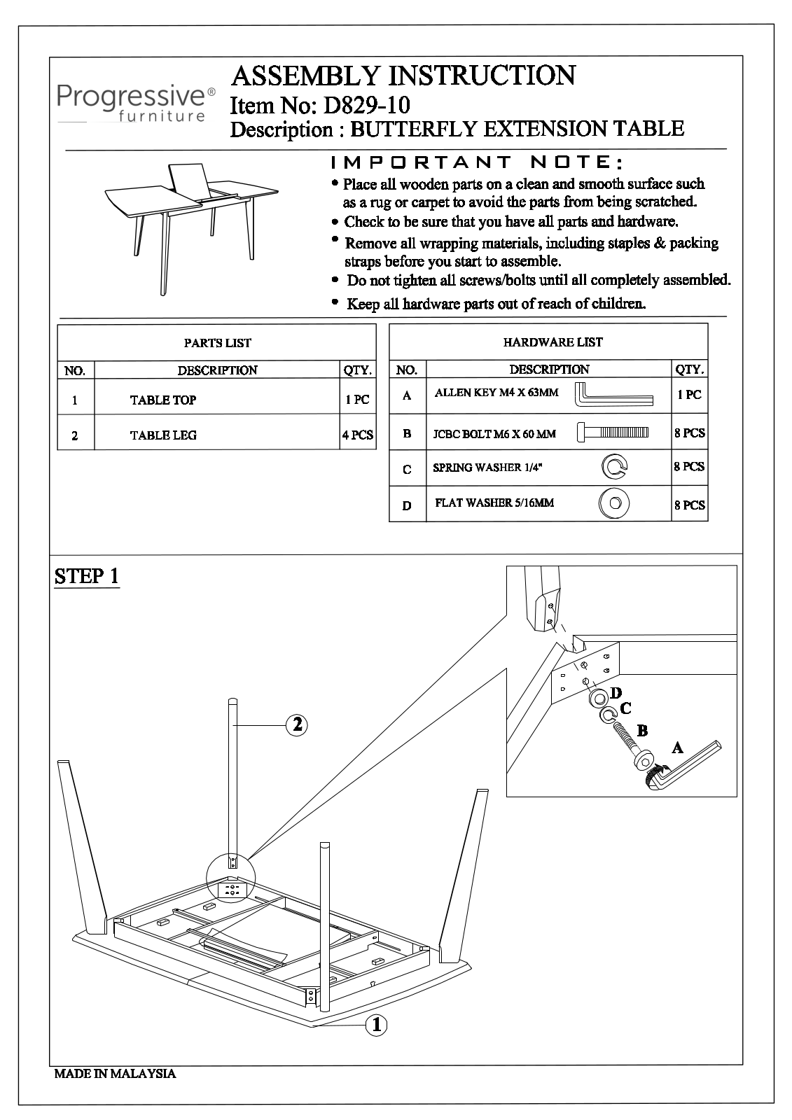 Progressive Furniture D82910 Assembly Guide