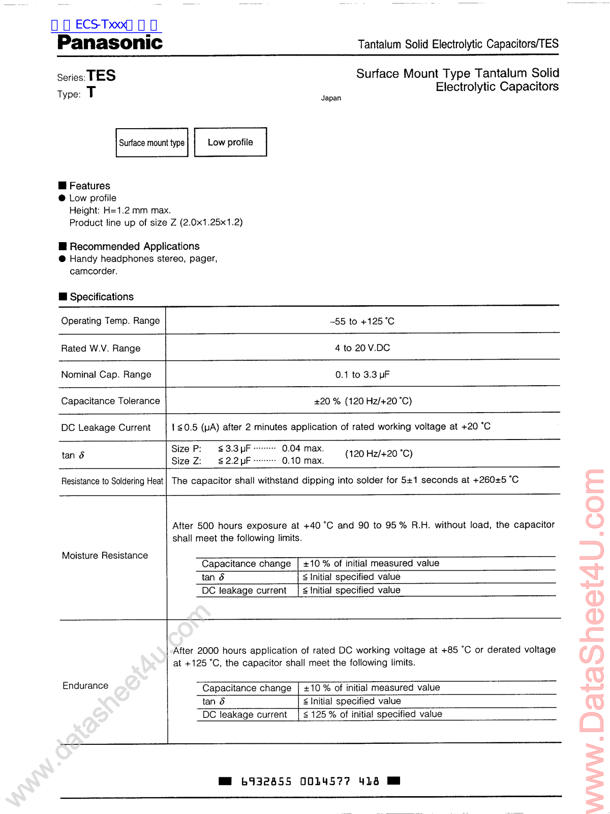 Panasonic TES T Technical data