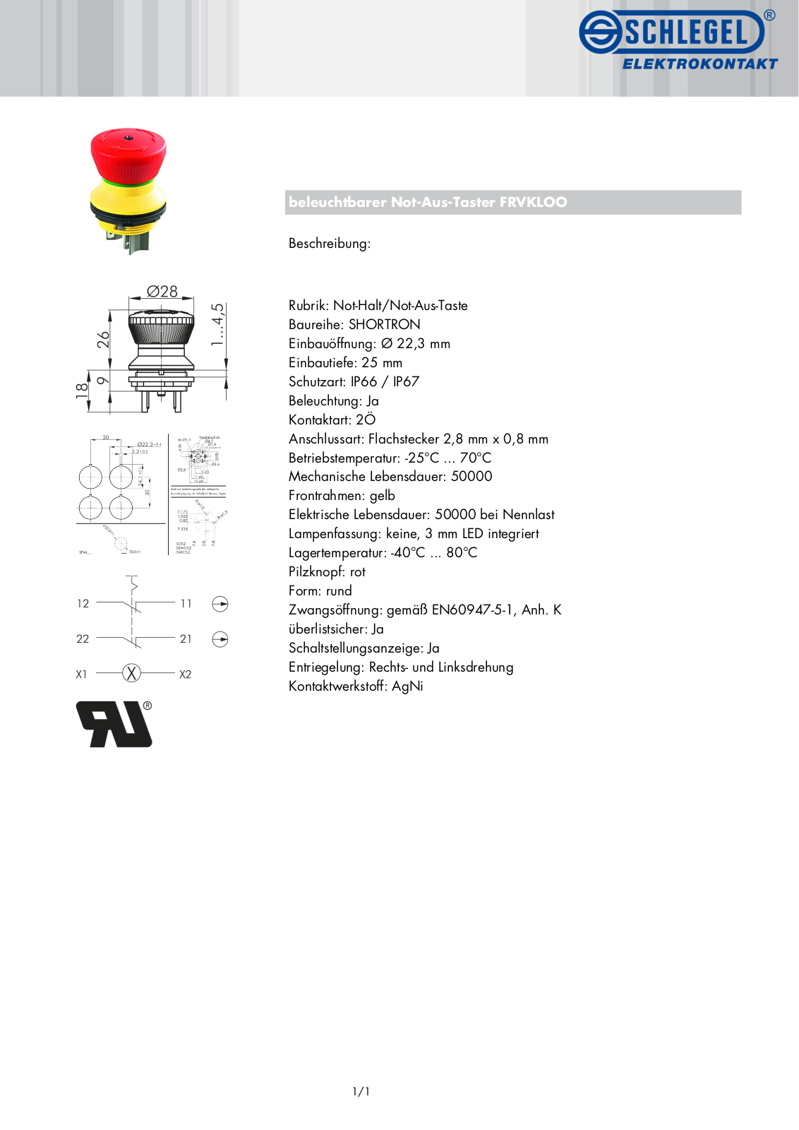 SCHLEGEL FRVKLOO Datasheet - ManualMachine.com