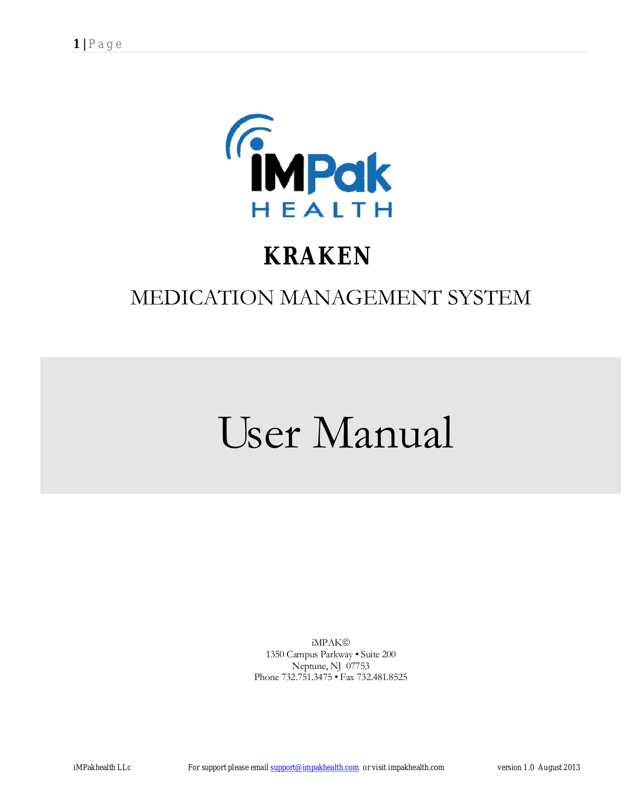 iMpak Health KMB121 Users manual