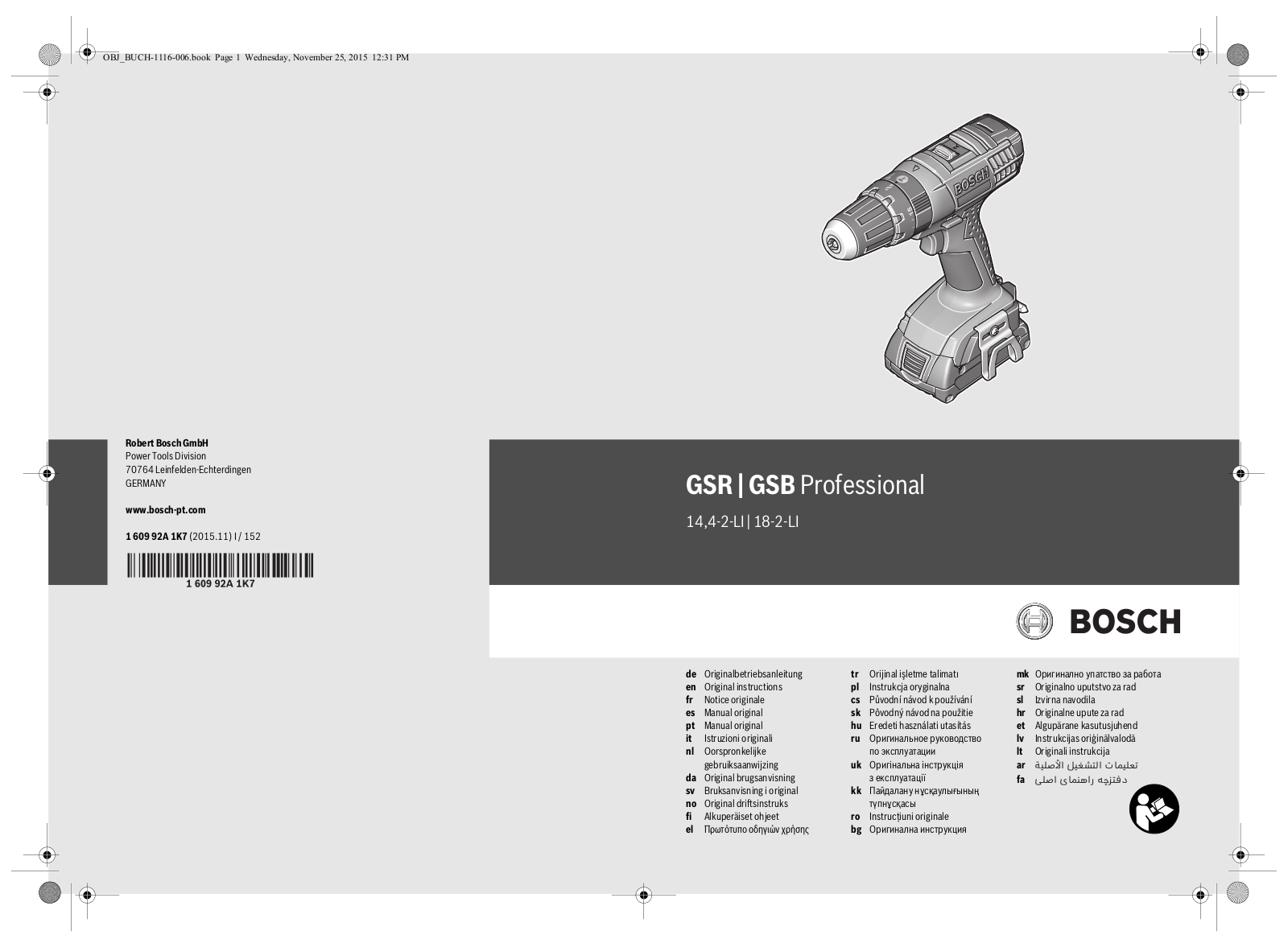 Bosch GSR 18-2-Li Plus User Manual