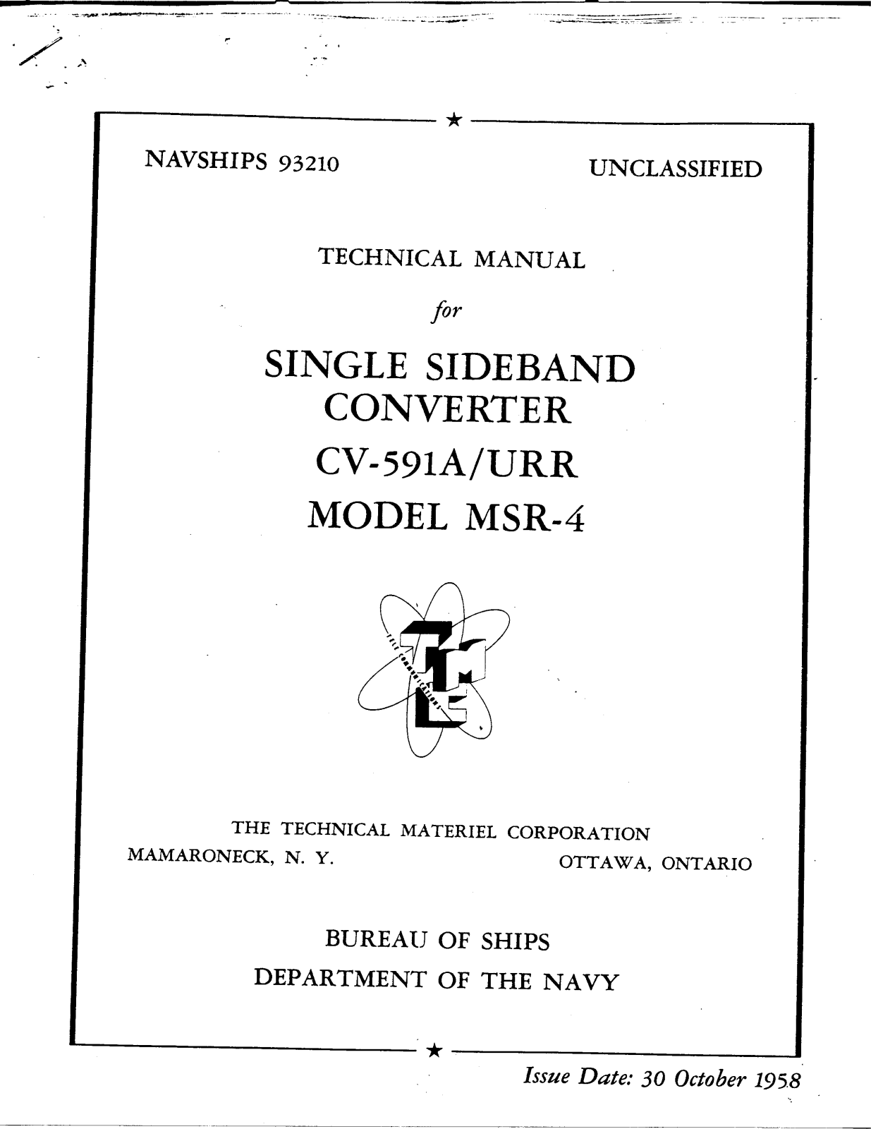 Technical Materiel Corporation MSR-3, MSR-4, MSR-1, CV-657URR, CV-591URR Service manual