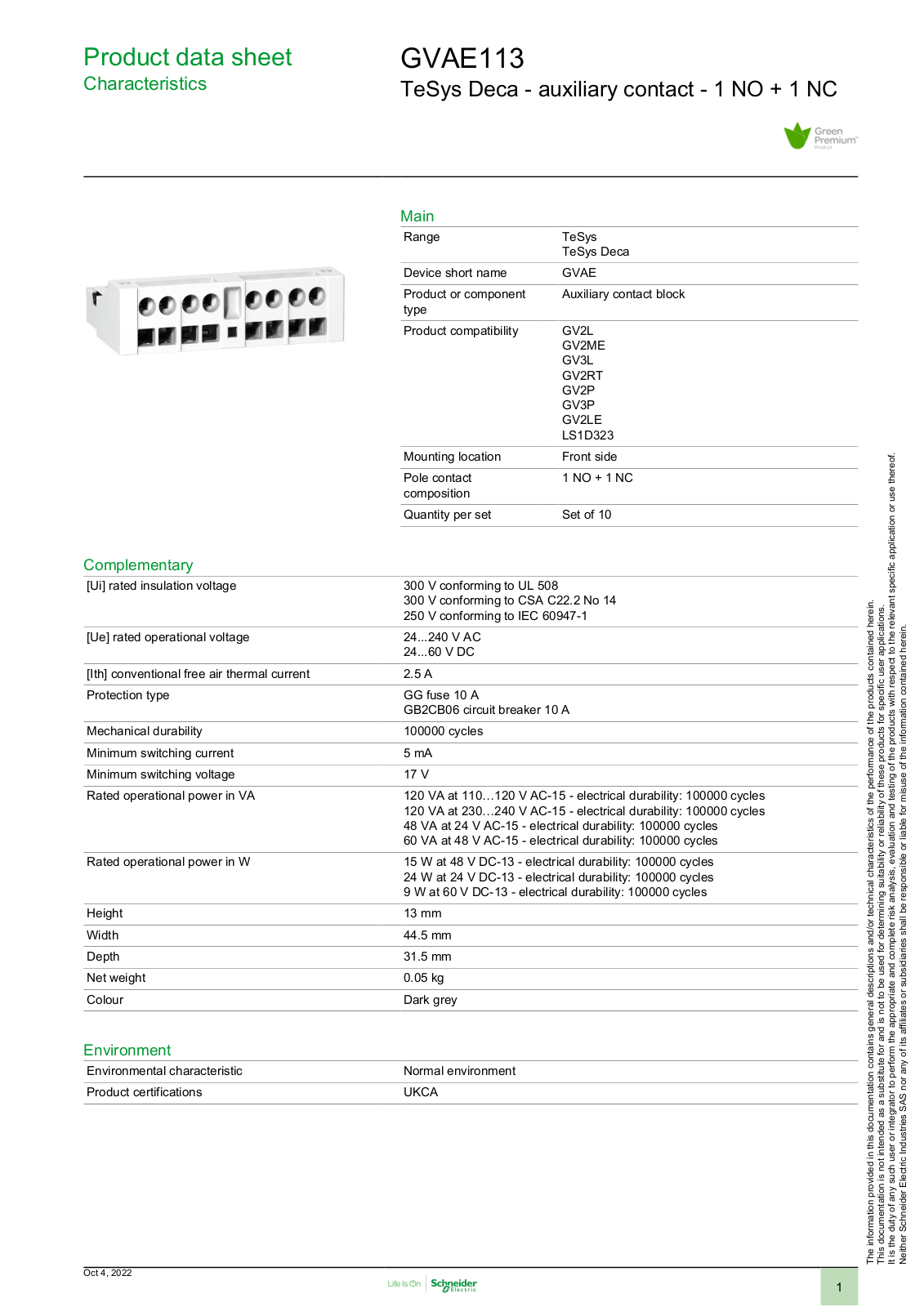 SCHNEIDER ELECTRIC GVAE113 Datasheet - ManualMachine.com