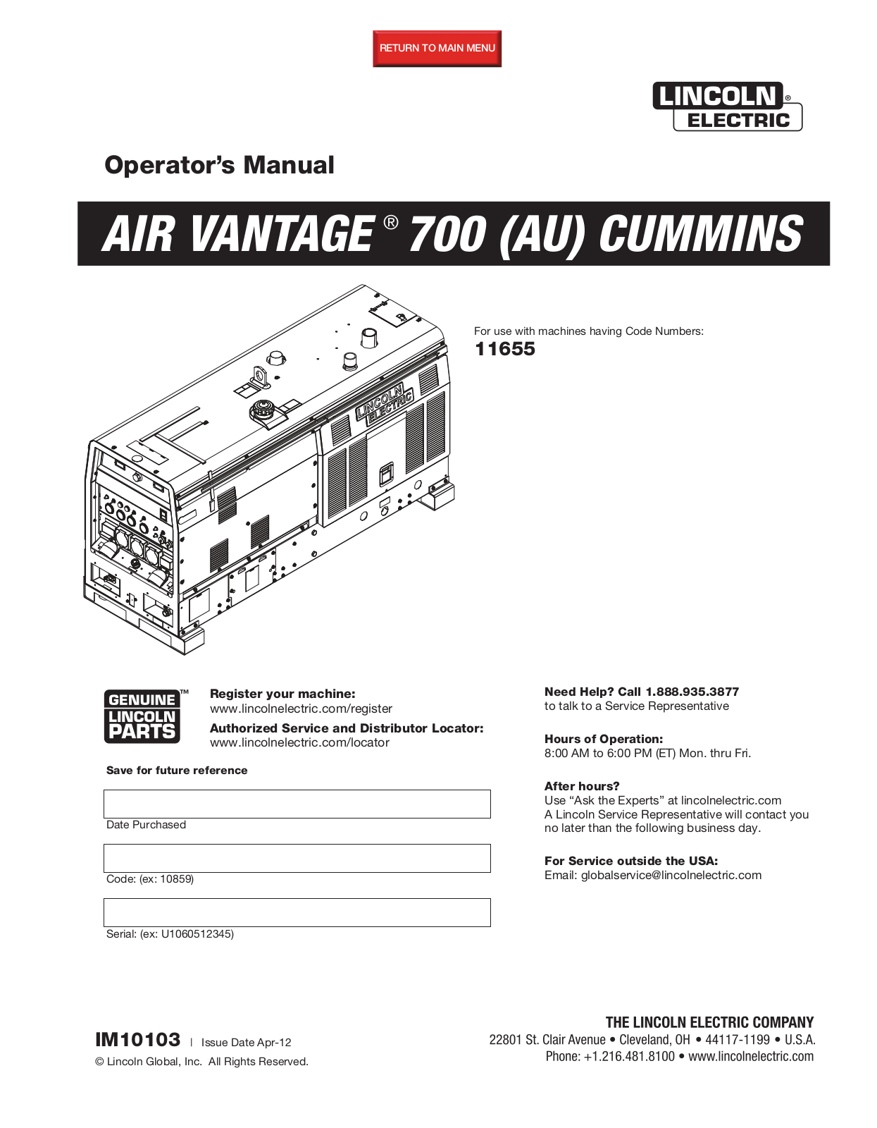 Lincoln Electric IM10103 User Manual