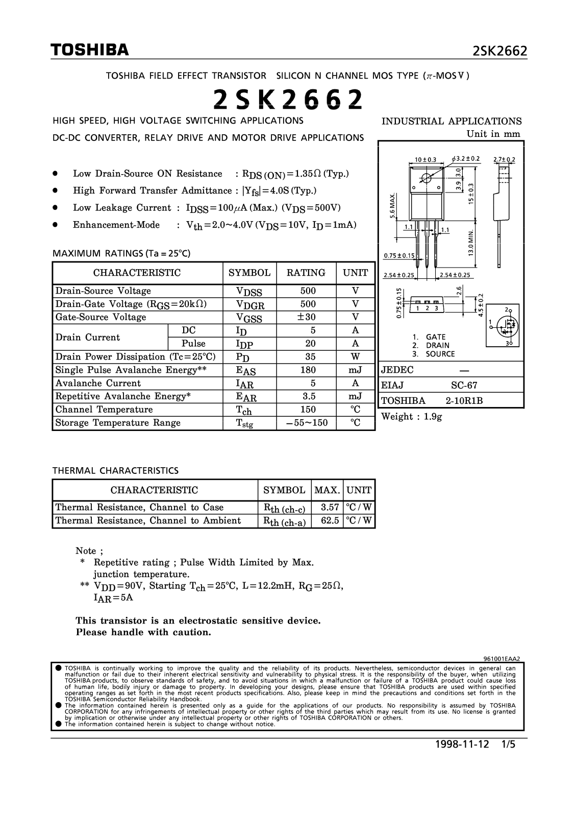 Toshiba 2SK2662 Datasheet