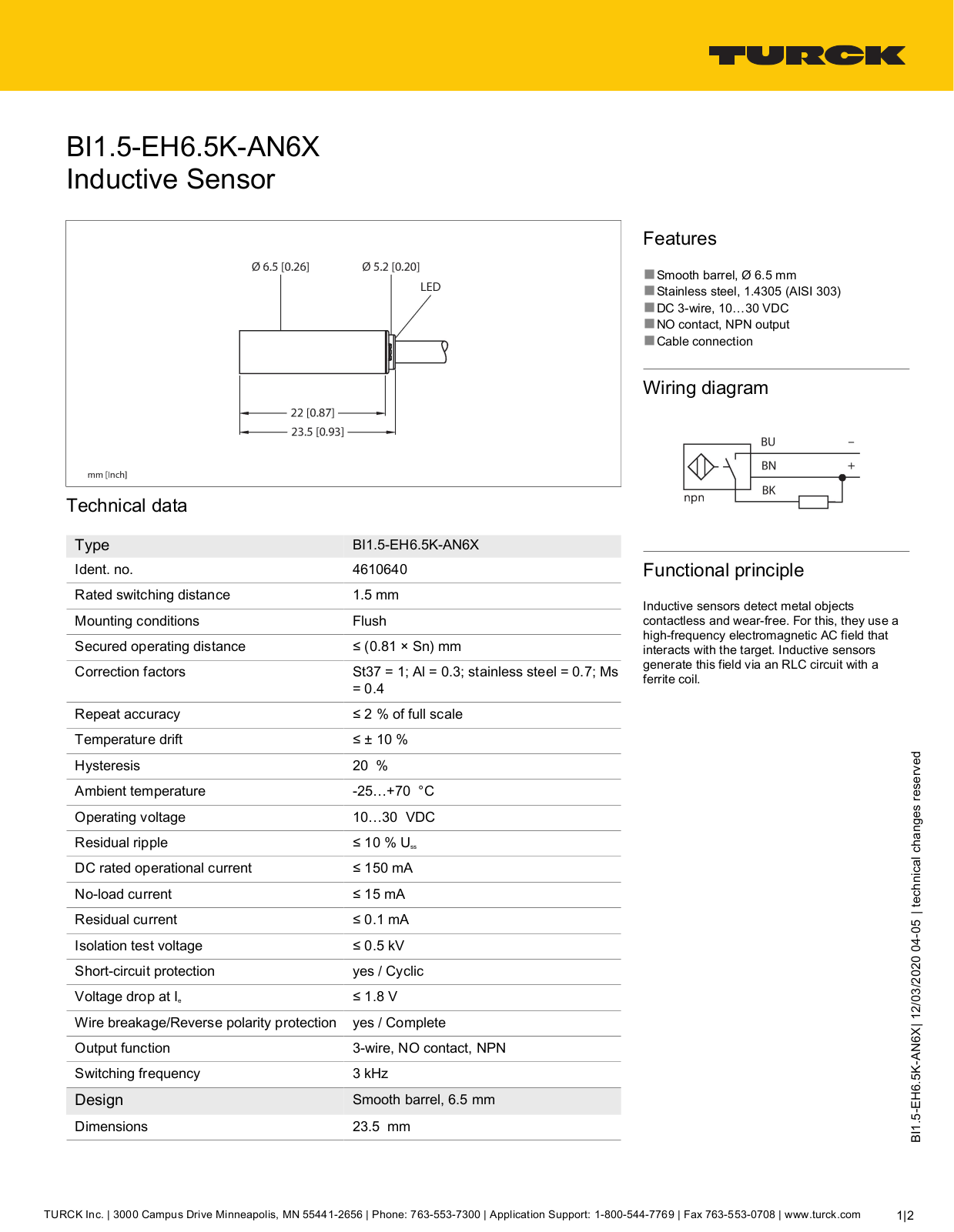 TURCK BI1.5-EH6.5K-AN6X Users manual