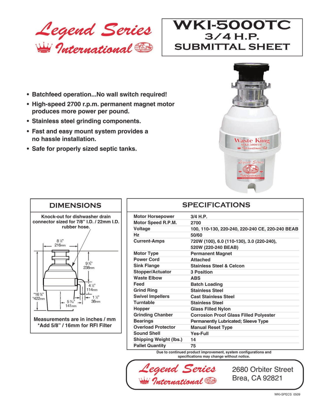 Waste King WKI-5000TC User Manual