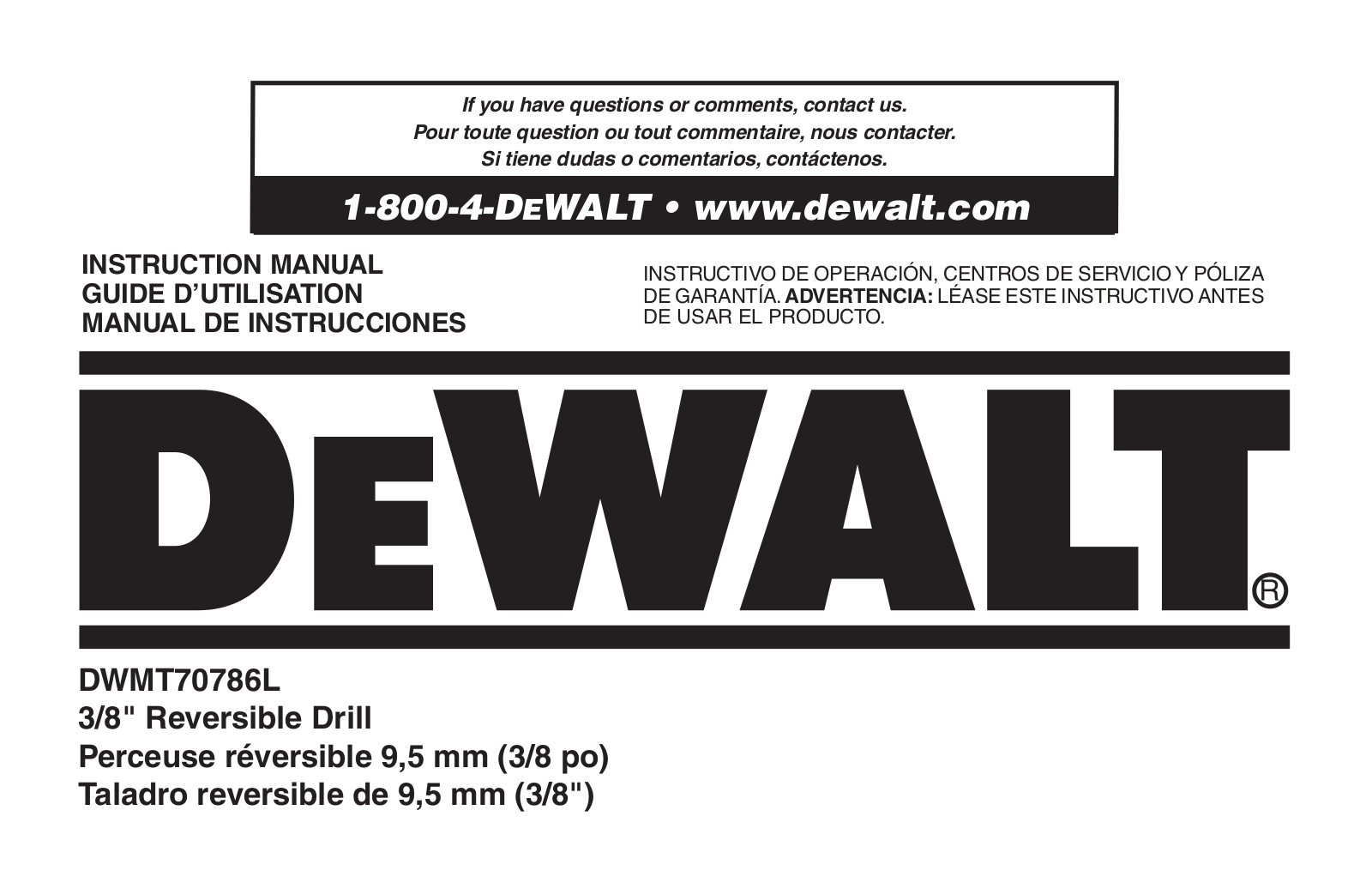 DeWalt DWMT70786L User Manual