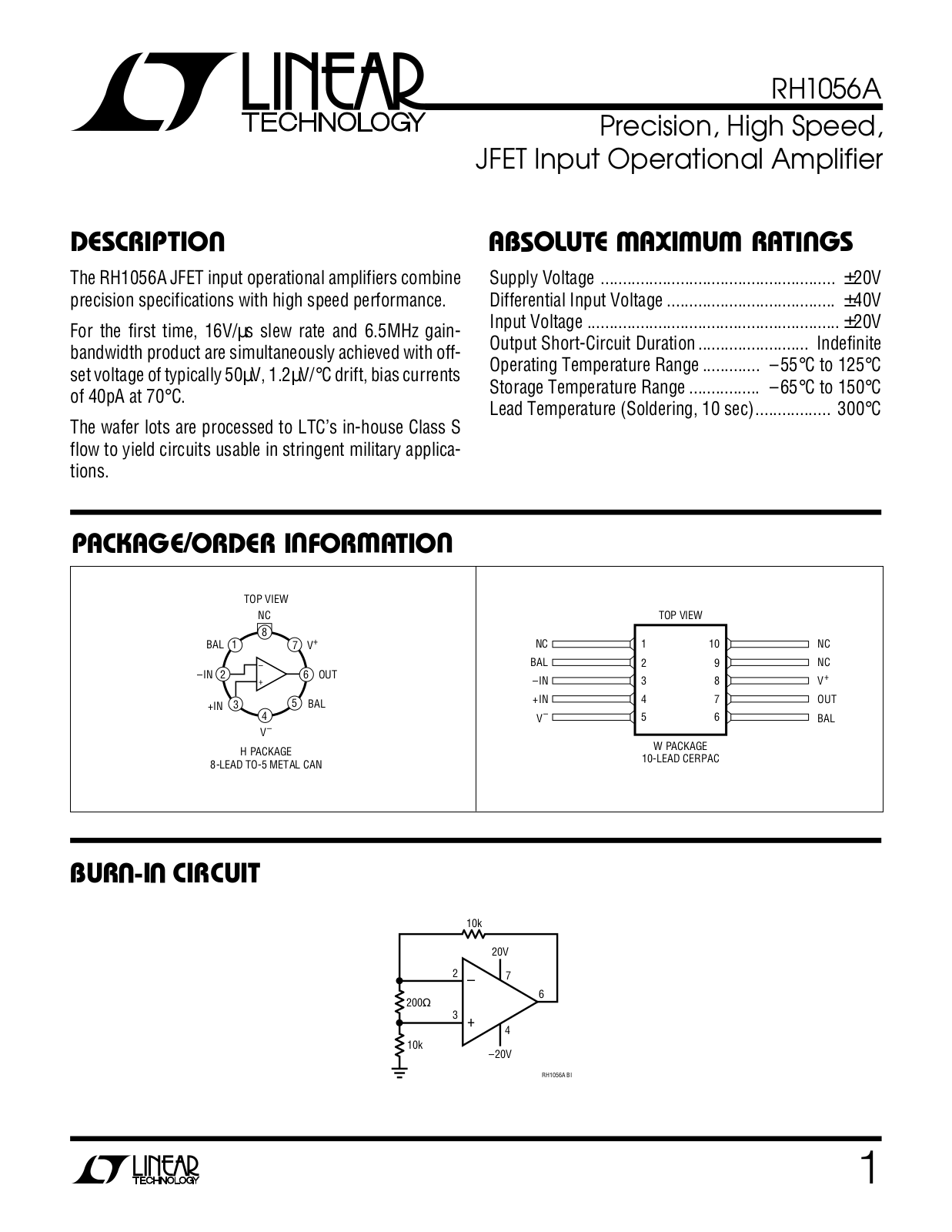 Linear Technology RH1056A Datasheet