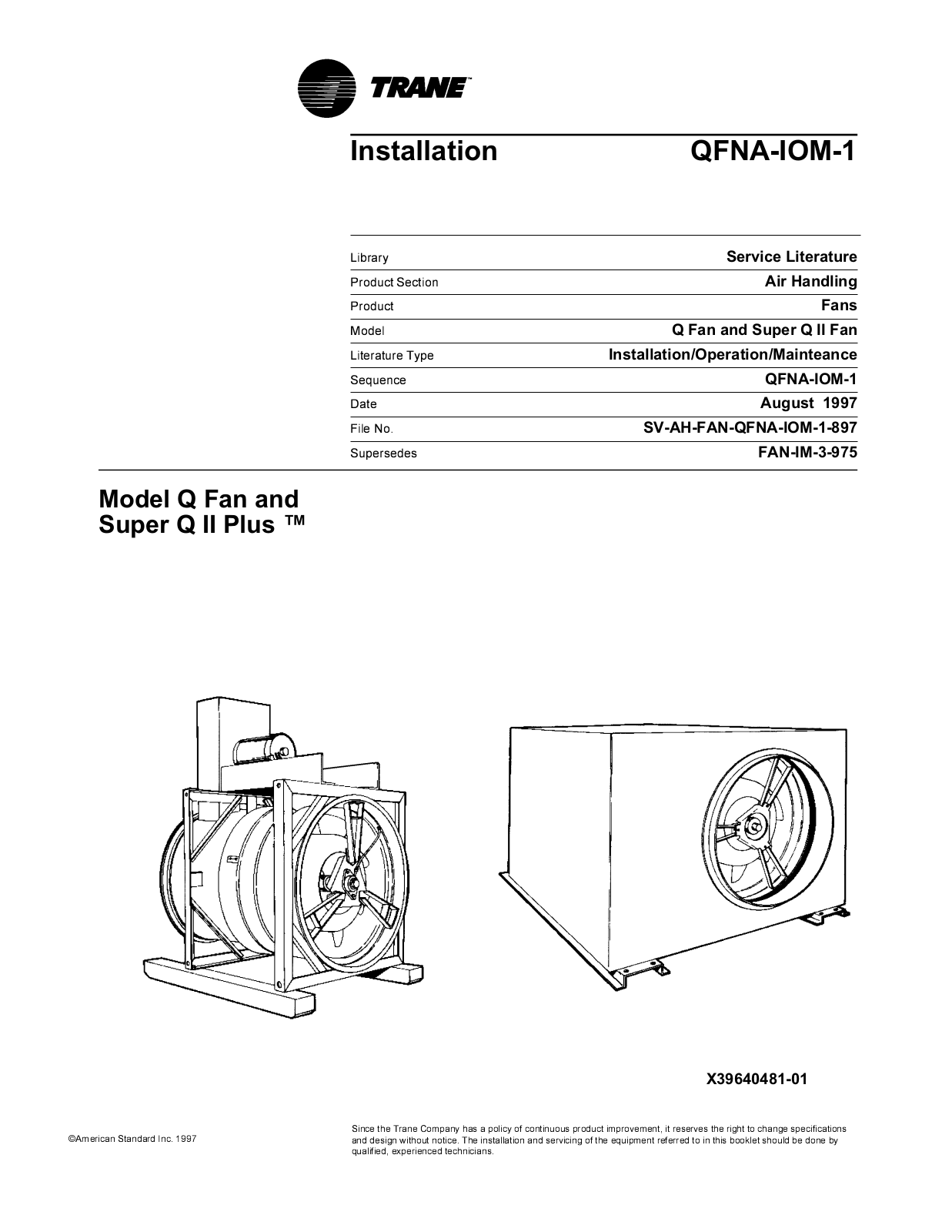 Trane QFNA-IOM-1 User Manual