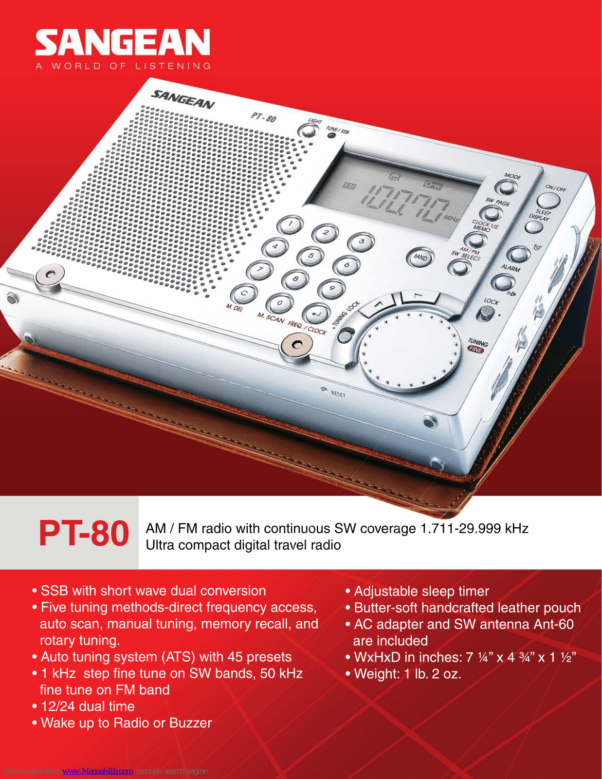 Sangean PT-80 PT-80, PT-80 Specifications