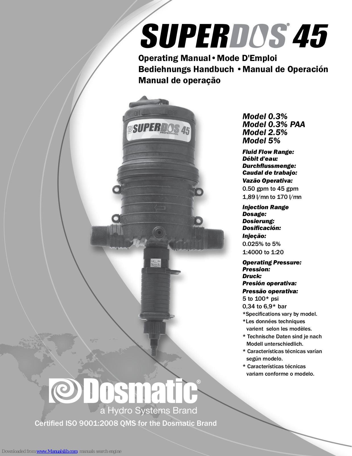 Dosmatic Superdos 45 0.3% PAA, Superdos 45 0.3%, Superdos 45 2.5%, Superdos 45 5% Operating Manual - ManualMachine.com