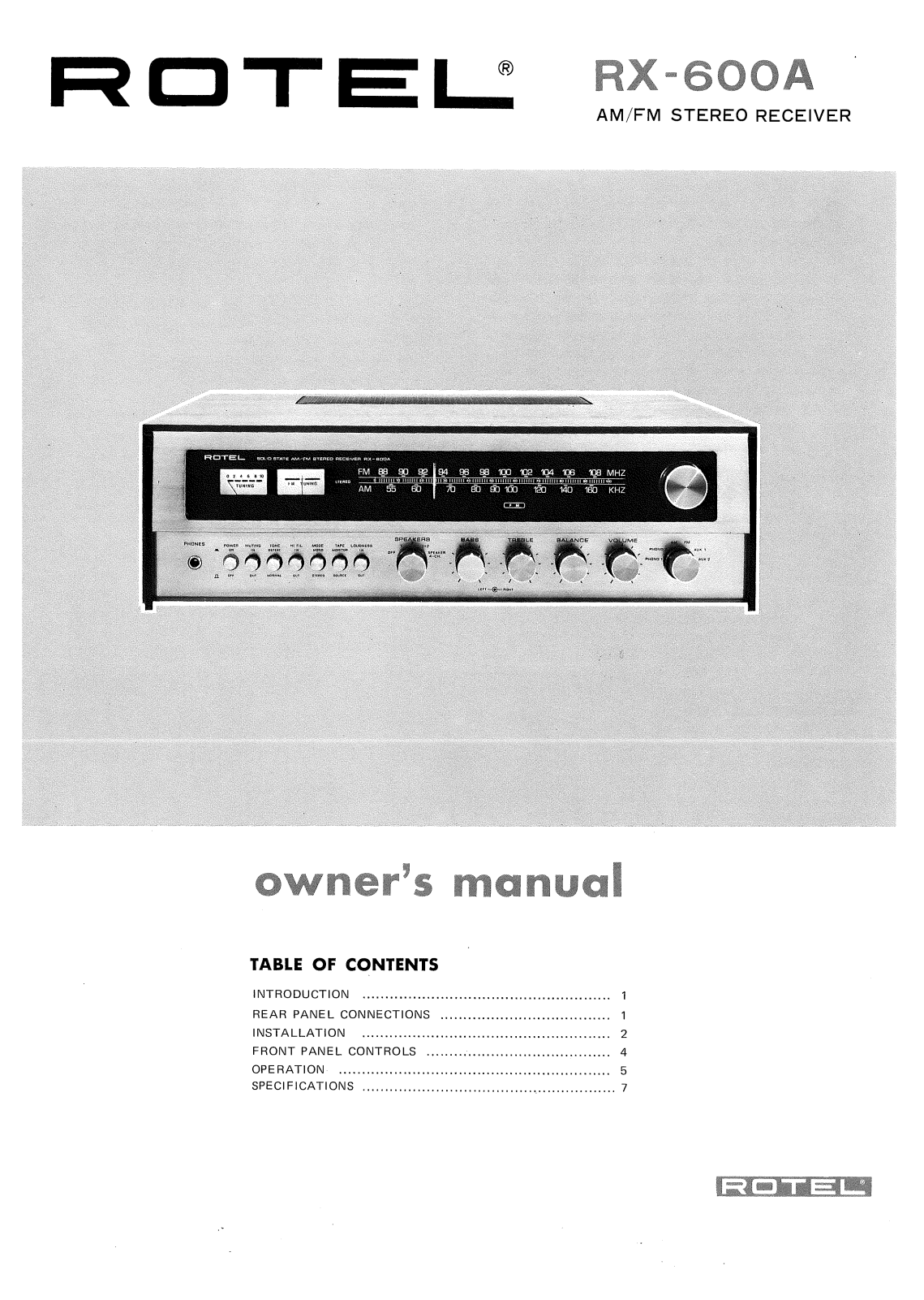 Rotel RX-600A User Manual