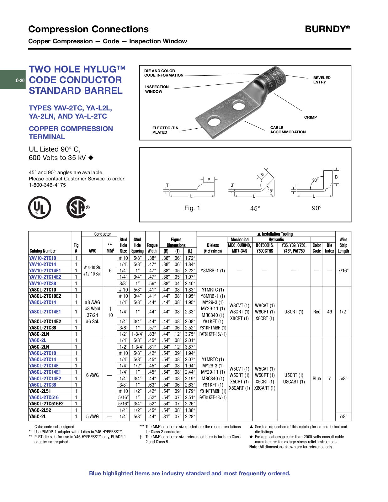 Burndy YAV-2TC, YA-L2L, YA-2LN, YA-L-2TC Catalog Page