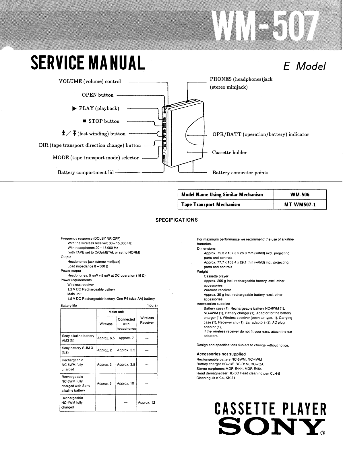 Sony WM-507 Service manual