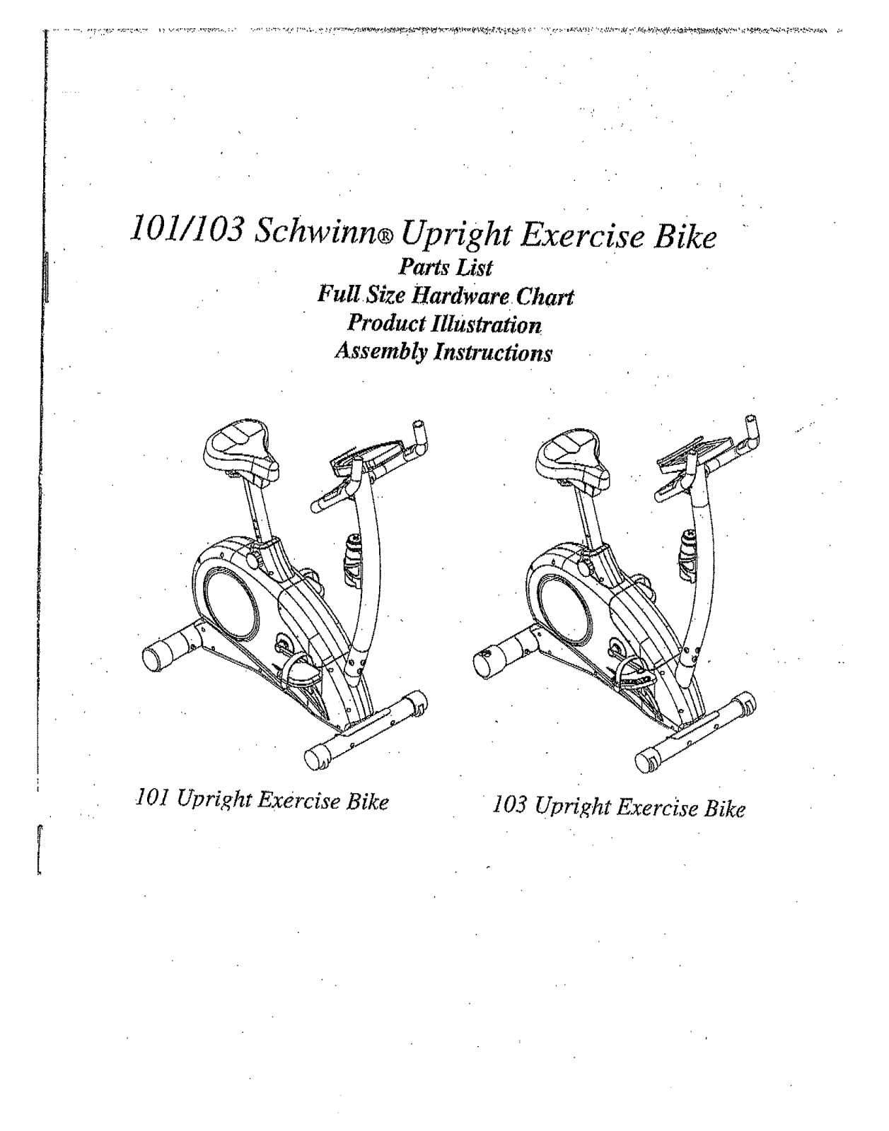 Schwinn 101, 103 Assembly Manual