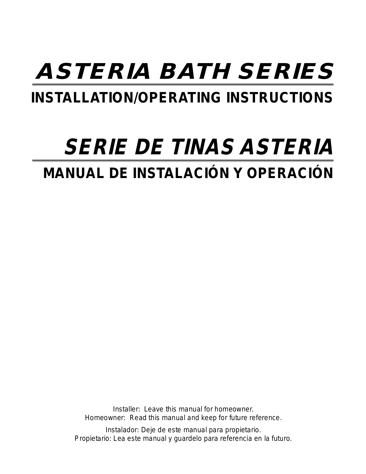 Jacuzzi ASTERIA BATH User Manual