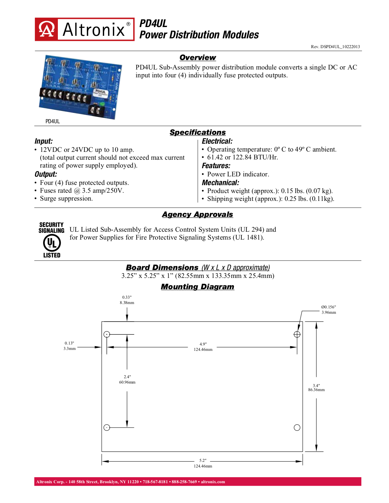 Altronix PD4UL Data Sheet