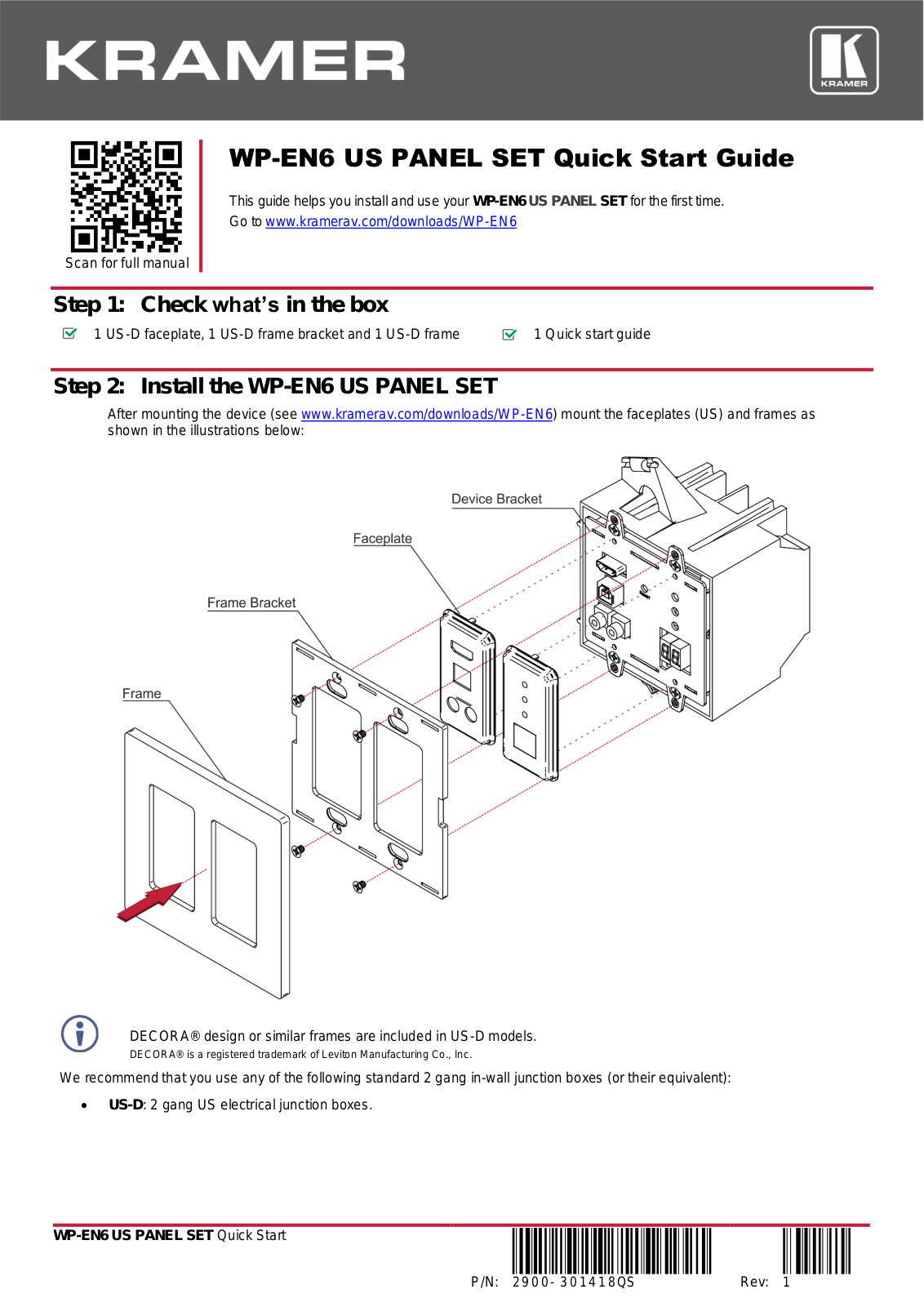 Kramer WP-EN6 US PANEL SET Quick Start - ManualMachine.com