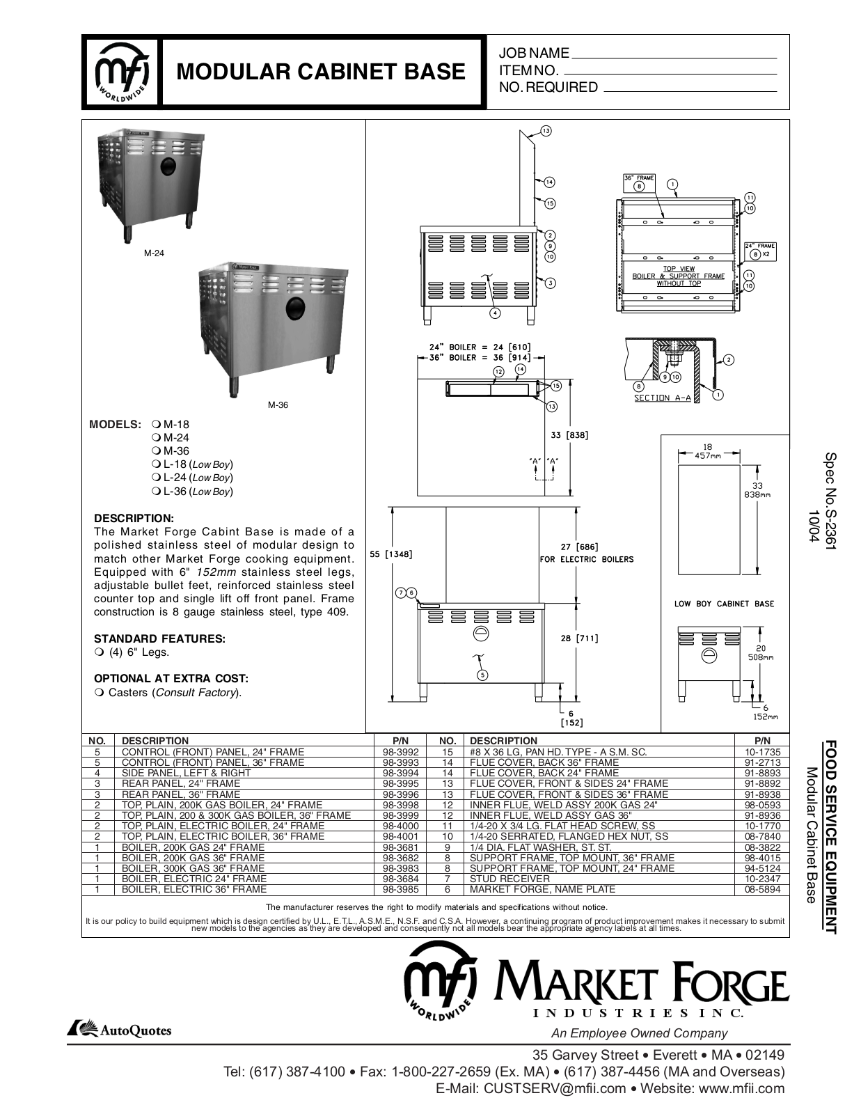 Market Forge L-18 User Manual