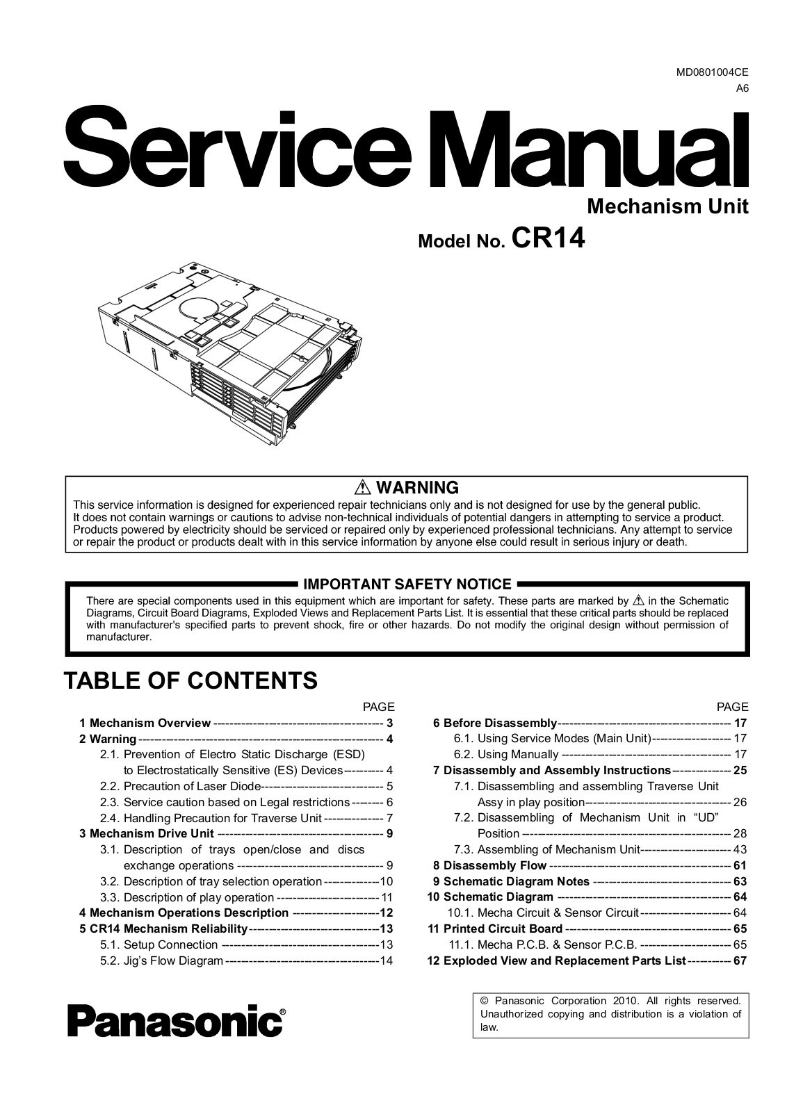 Panasonic CR-14 Service manual