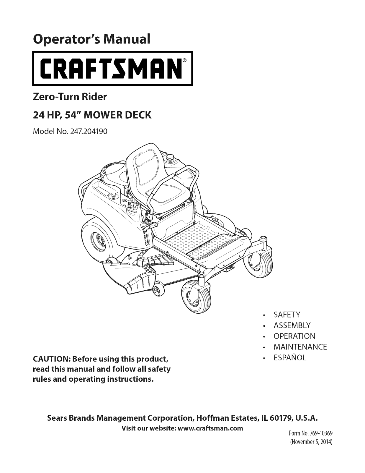 Craftsman 247204190 Owner’s Manual