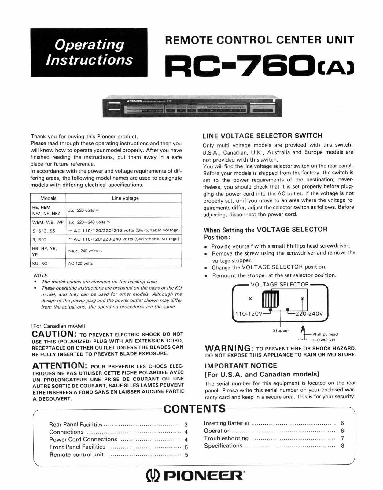 Pioneer RC-760 Owners manual