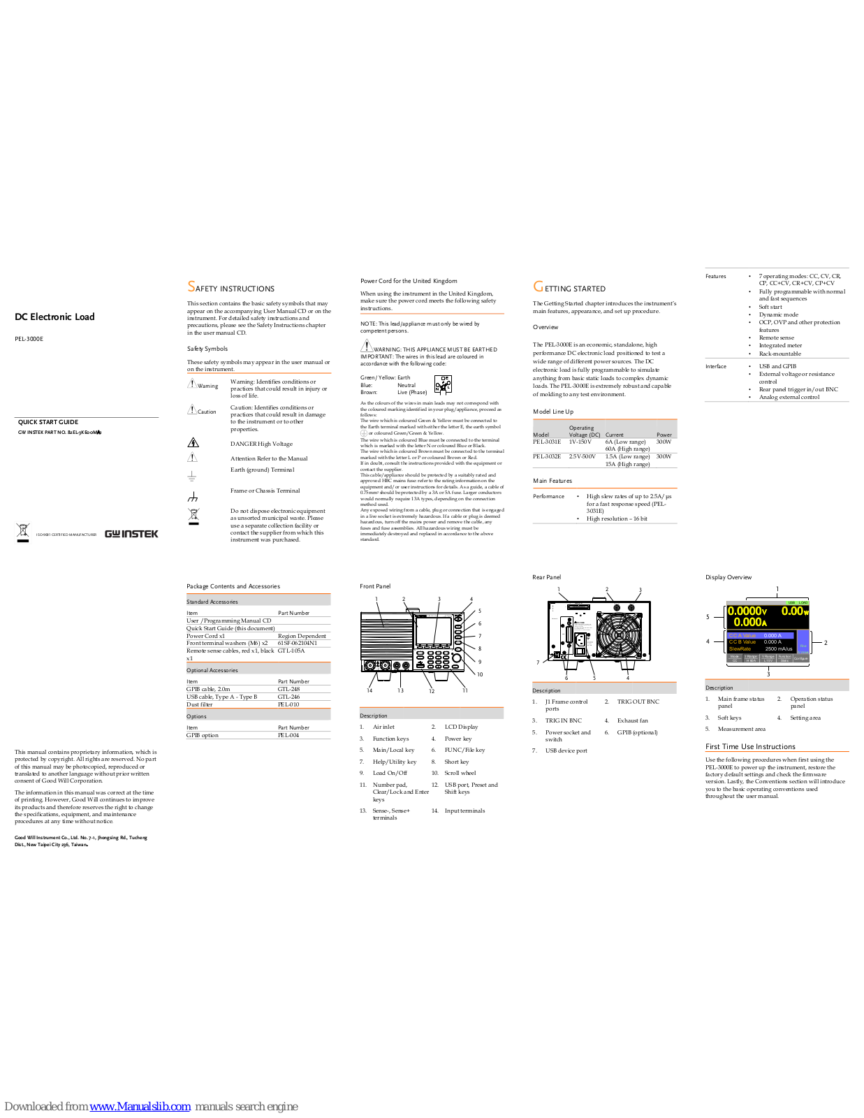 GW Instek PEL-3000E Quick Start Manual