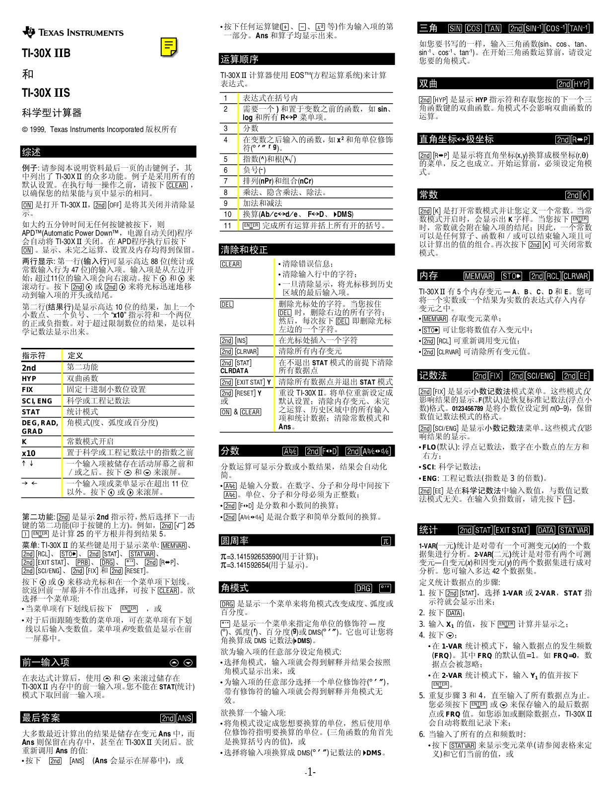 Texas instruments TI-30X IIB, TI-30X IIS User Manual