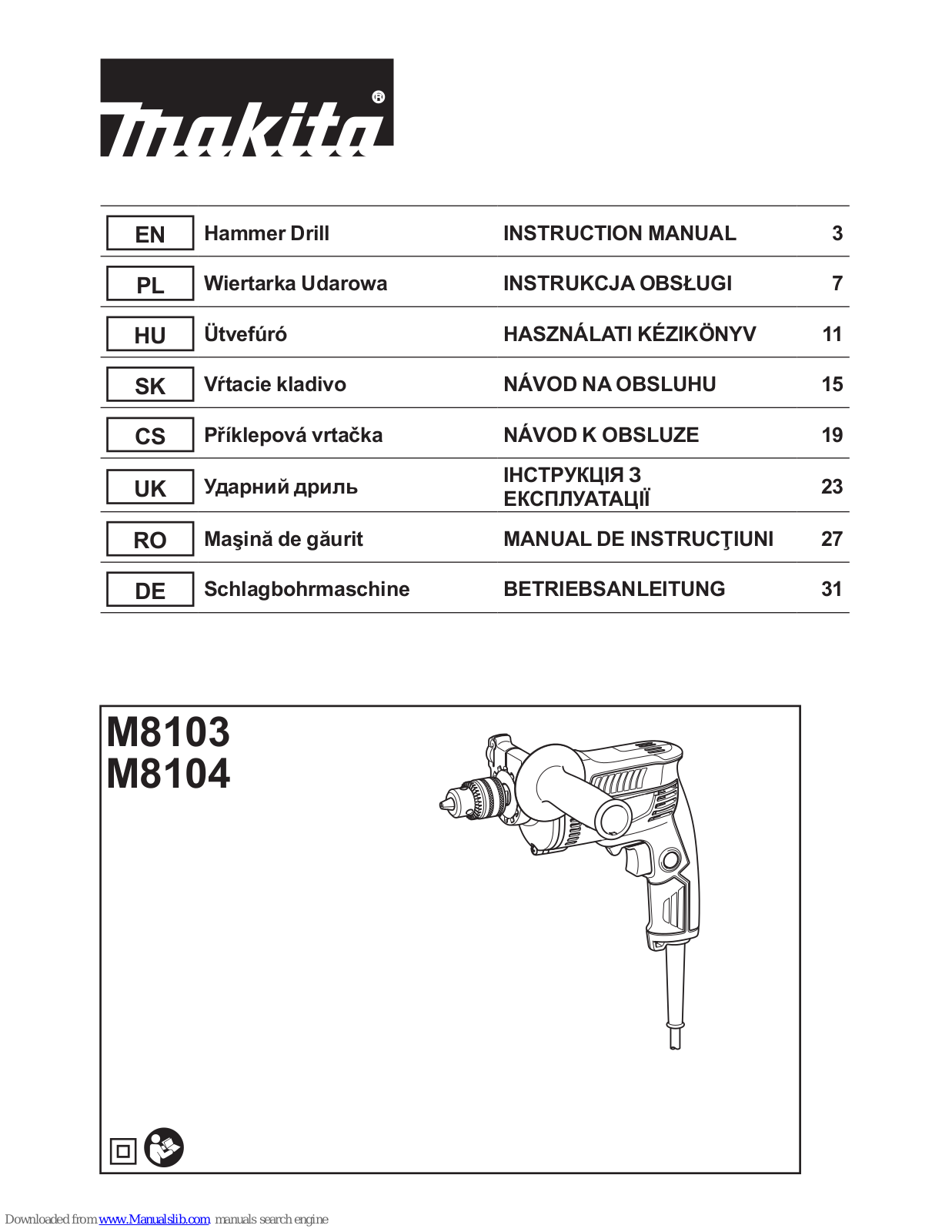 Makita M8103, M8104 Instruction Manual