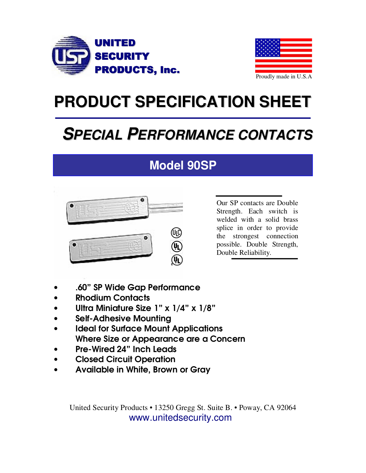 United Security Products 90-SP Specsheet