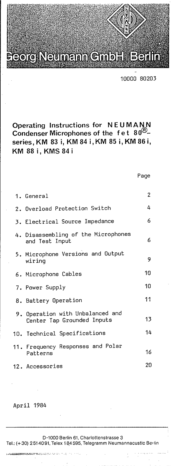 Neumann KM 88 i, KM 85 i, KM 86 i, KM 84 i, KM 83 i User Manual