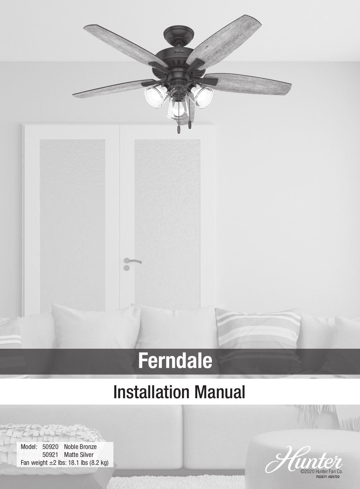 Hunter Fan Ferndale, 50920, 50921 Installation Manual