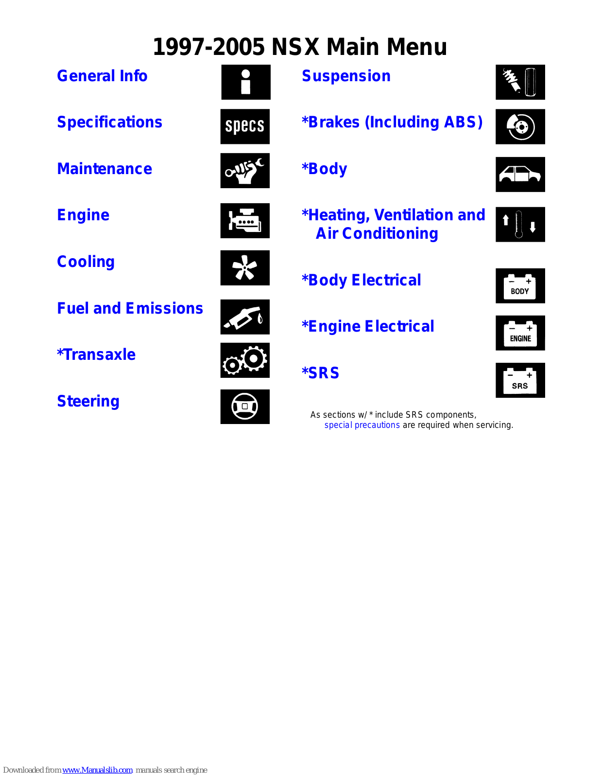 Acura NSX (2003), NSX (1998), NSX (2004), NSX (2005), NSX-T (1997) Service Manual