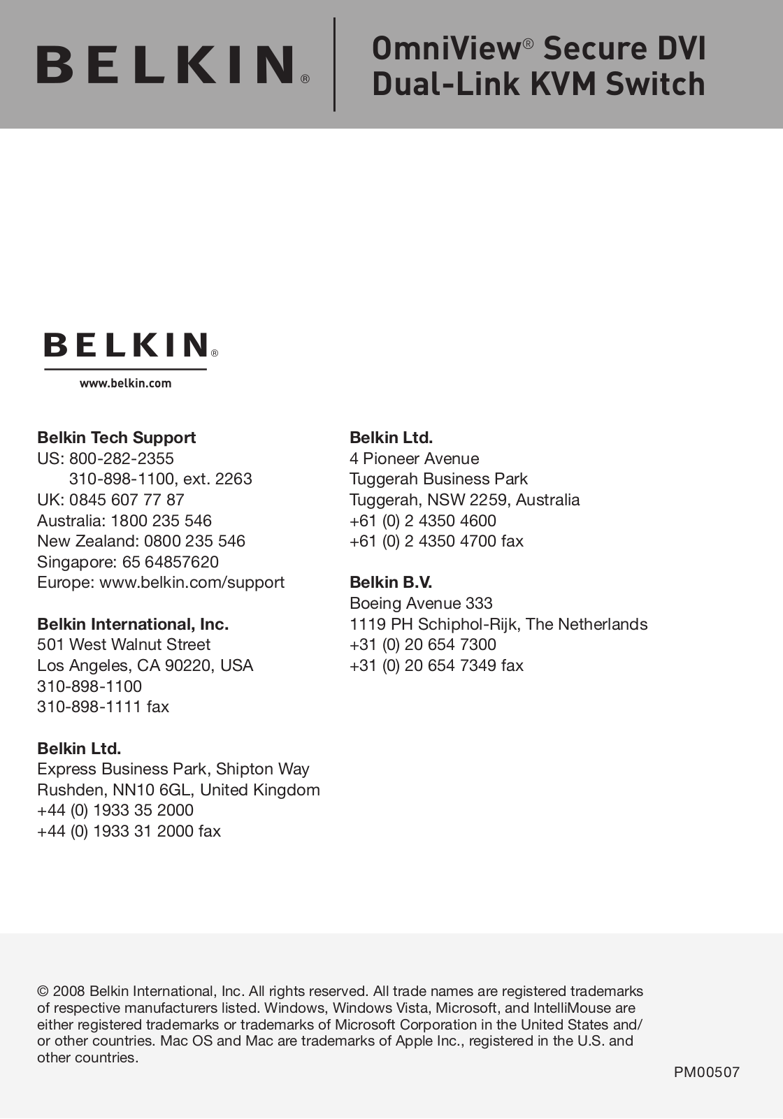 Belkin PM00507 User Manual